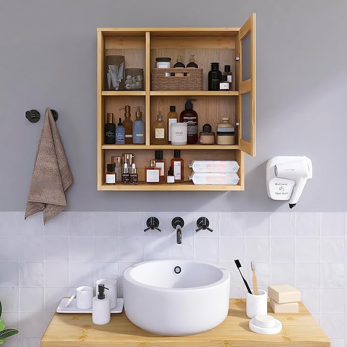 SMIBUY Bathroom Mirror Cabinet Wall Mounted, Bamboo Space Saver Medicine Cabinet - Image 6