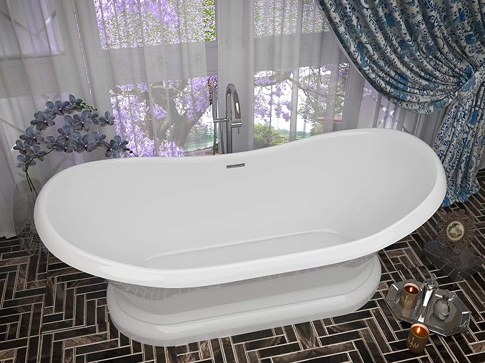 ANZZI Freestanding Tub 71", Ruby Series, In Glossy White Acrylic Oval Flat - Image 2