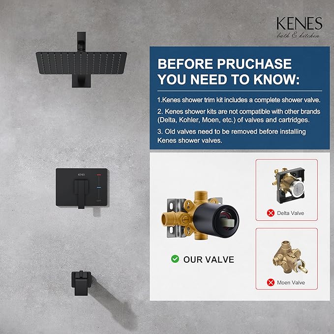 KENES Matte Black Tub Shower Faucet Set Complete - Image 3