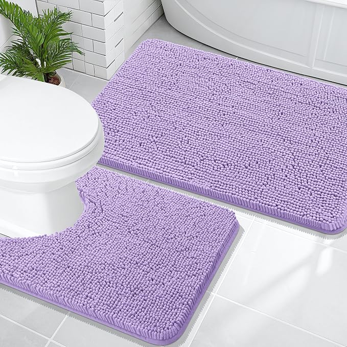 OLANLY Bathroom Rugs Sets 2 Piece, Soft Absorbent Chenille Bath Mats and by OLANLY