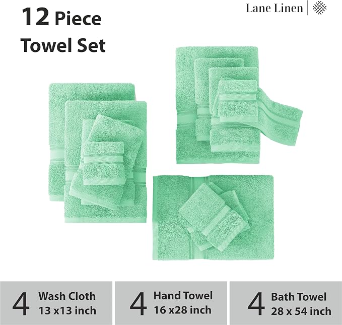 LANE LINEN Luxury Bath Towel Set of 12 – 100% Mercerized Cotton, 4 Bath Towels - Image 3