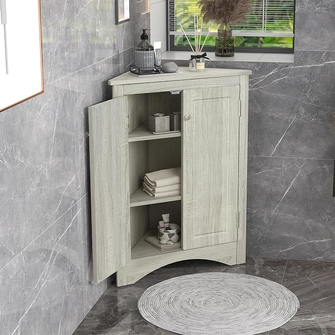 Corner Storage Cabinet with Adjustable Shelves, Triangle Bathroom & Kitchen - Image 8