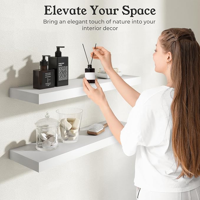 Floating Shelves for Wall, 9.3" Deep Wall Mounted Wood Shelves for Bathroom - Image 4