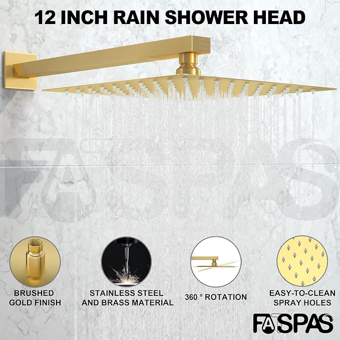 Shower System with Tub Spout, Shower Faucet Set with 12 Inch Rain Showerhead - Image 2