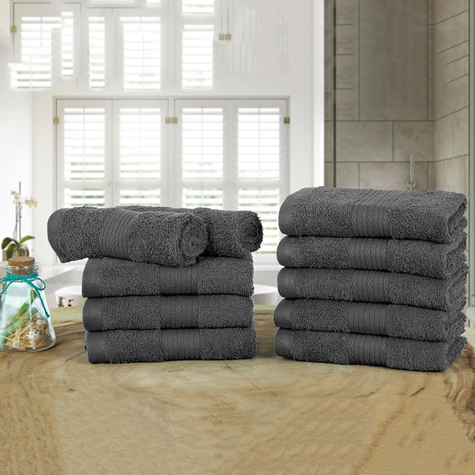 Ample Decor Wash Cloths Pack of 10, Oeko Tex Certified 600 GSM 100% Cotton Soft - Image 2