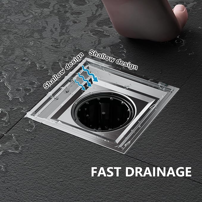 Neodrain Square Shower Drain, 4 inch Stainless Steel 304 Grate and PVC Drain - Image 4