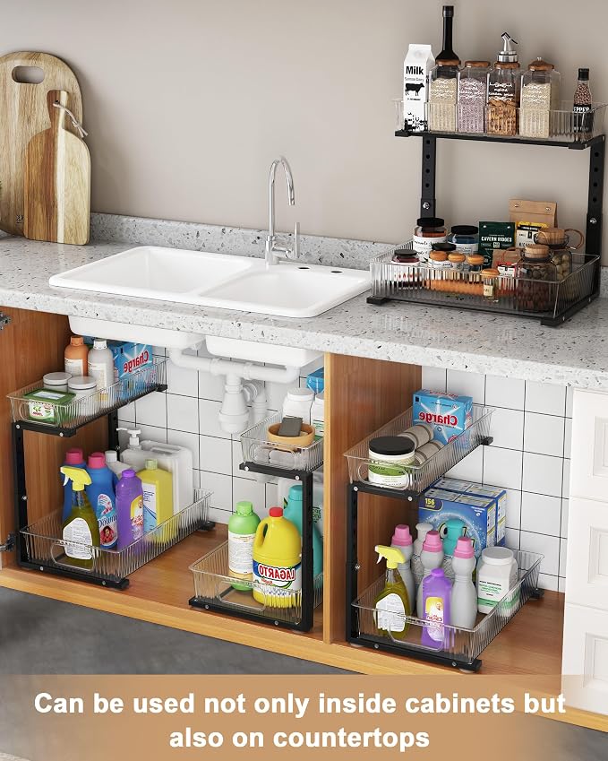 UMDONX Under Sink Organizer 2-Pack Adjustable Bathroom Under Sink Pull-Out - Image 5