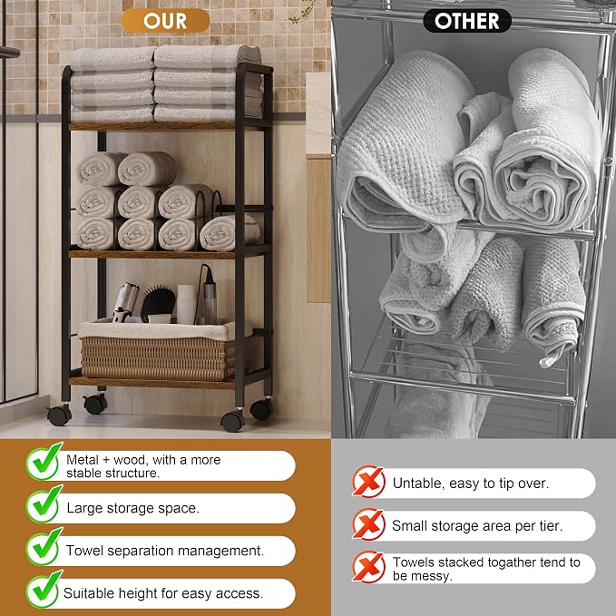 Towel Rack Free Standing Rolling 3-Tier - Image 5