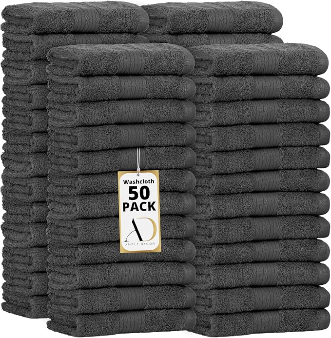 Ample Decor Wash Cloths Pack of 50 12 X 12 Inch 100% Cotton 600 GSM, Oeko Tex by AmpleDecor