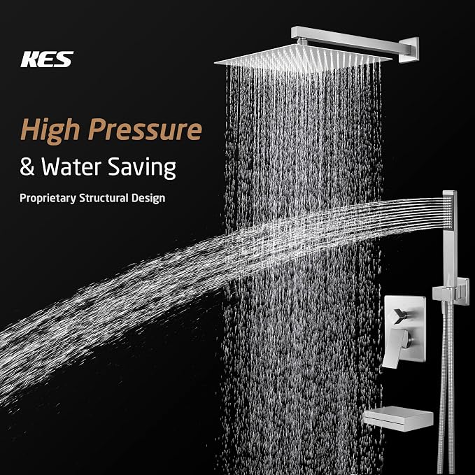 KES Shower Faucet Set 12 Inch Rain Shower Head 3-Function Shower System - Image 2
