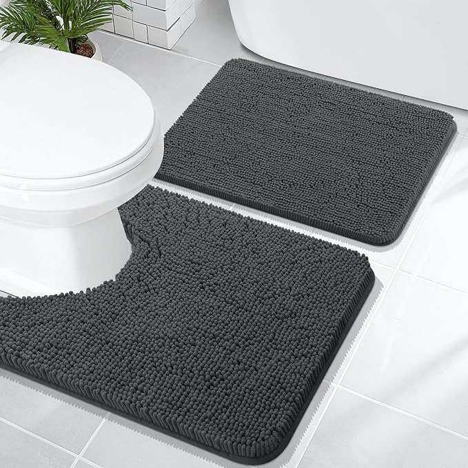 OLANLY Bathroom Rugs Sets 2 Piece, Soft Absorbent Chenille Bath Mats and by OLANLY