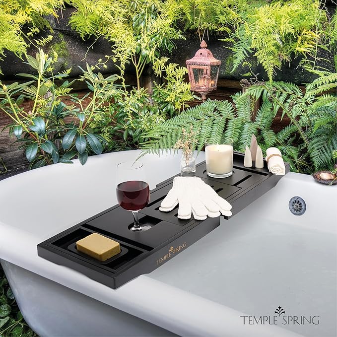 Temple Spring Wooden Bathtub Tray, Bamboo Bathroom Accessories, Bath Tray - Image 6