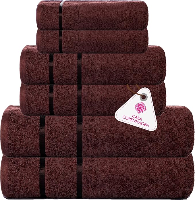 CASA COPENHAGEN Eternal 6 Pieces Towel Set- Brown, 500 GSM 2 Bath Towel 2 Hand by CASACOPENHAGEN