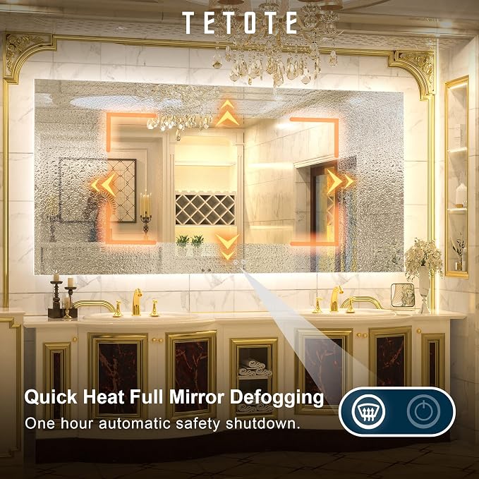 TETOTE 72 x 36 Inch LED Backlit Bathroom Mirror - Image 5