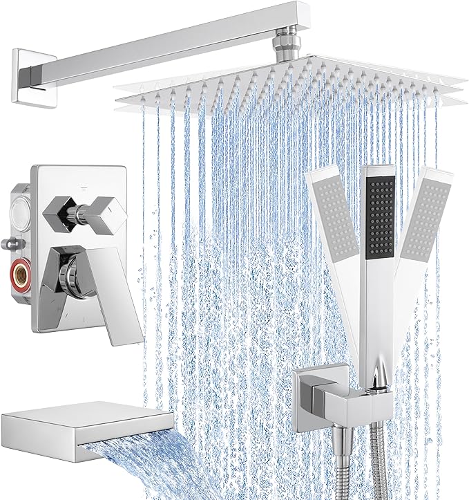 KES Chrome Shower System with Tub Spout Bath Shower Faucet Set 10 Inch Rain by KES