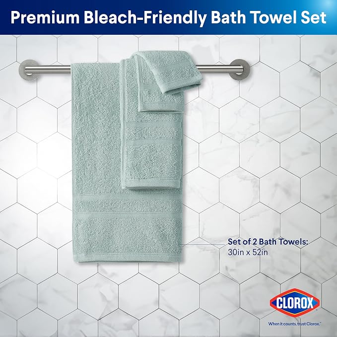 CLOROX Bleach Friendly Towels, Quick Dry, 100% Cotton Bath Towels, Highly - Image 2