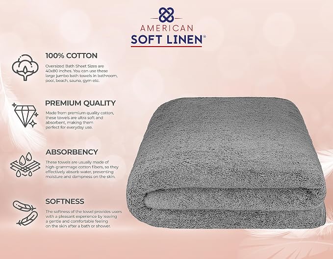 American Soft Linen Oversized Bath Sheet 40x80 Extra Large - Image 4