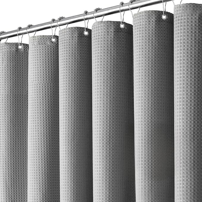 Inhousolu Fabric Shower Curtain Waffle Weave, 230 GSM Heavy Duty, Weighted Hem by INHOUSOLUHOMEDECOR
