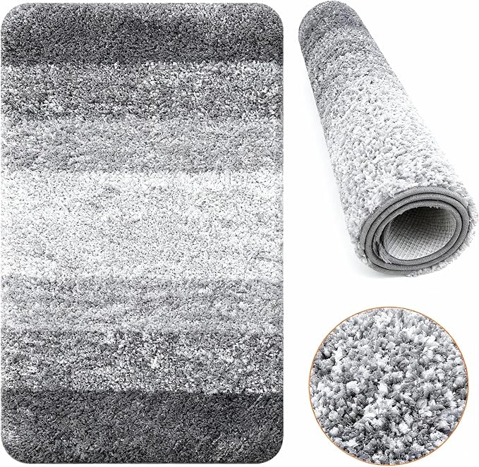 Grey Gradient Bathroom Mat Machine Washable Microfiber - Image 8
