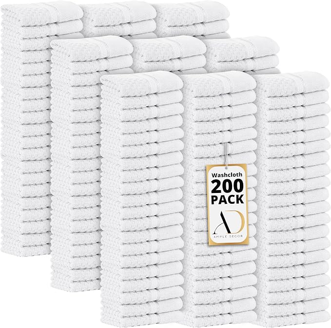 Ample Decor Washcloth Set of 200 White 100% Cotton by AmpleDecor