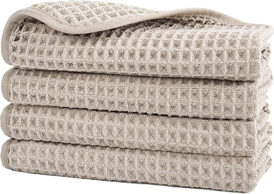 POLYTE 430 GSM Microfiber Lint Free Washcloth Face Towel, 13 x 13 in, 4 Pack by Polyte
