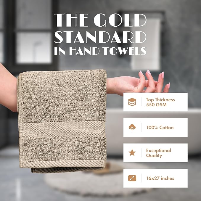 White Classic Wealuxe Taupe Hand Towels - Image 2