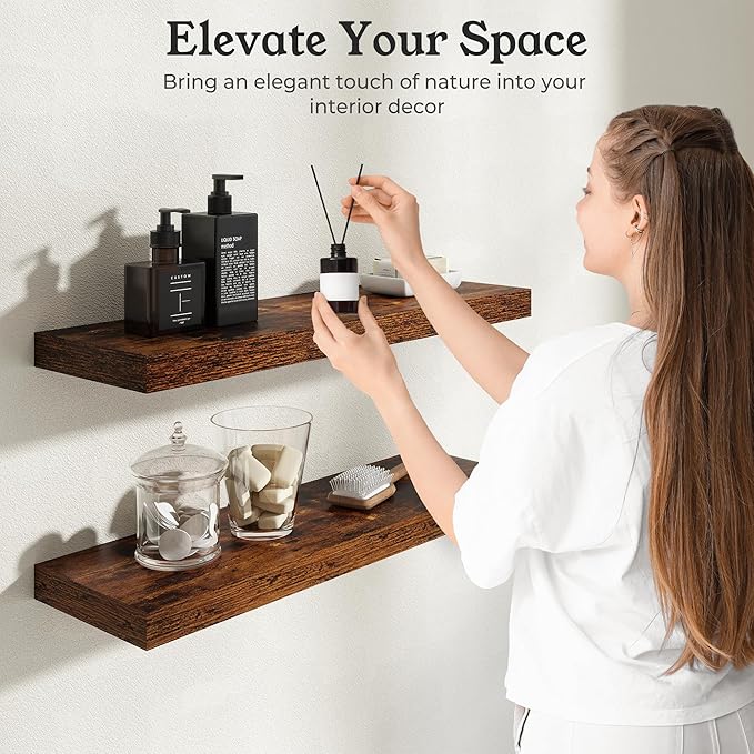 Floating Shelves for Wall, 9.3" Deep Wall Mounted Rustic Wood Shelves for - Image 4
