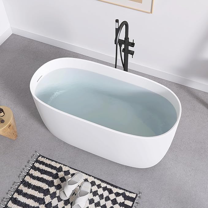 SJ STAR&JANE 47" Solid Surface Freestanding Bathtub Modern Stone Resin Oval - Image 2