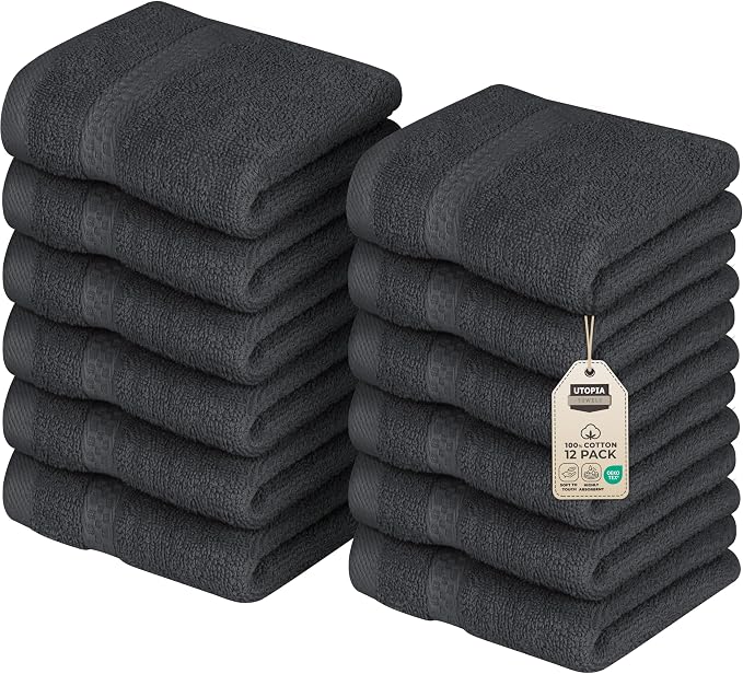 Utopia Towels 12 Pack Premium Wash Cloths Set, 12 by 12 Inches, 100% Cotton by UTOPIATOWELS