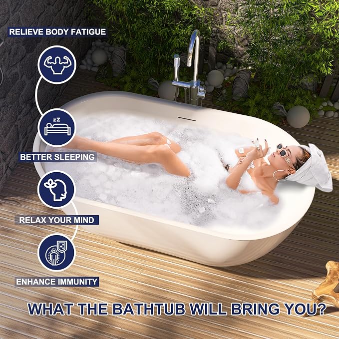 59" Acrylic Free Standing Tub, Stand Alone Tub, Freestanding Bathtub, Soaking - Image 2