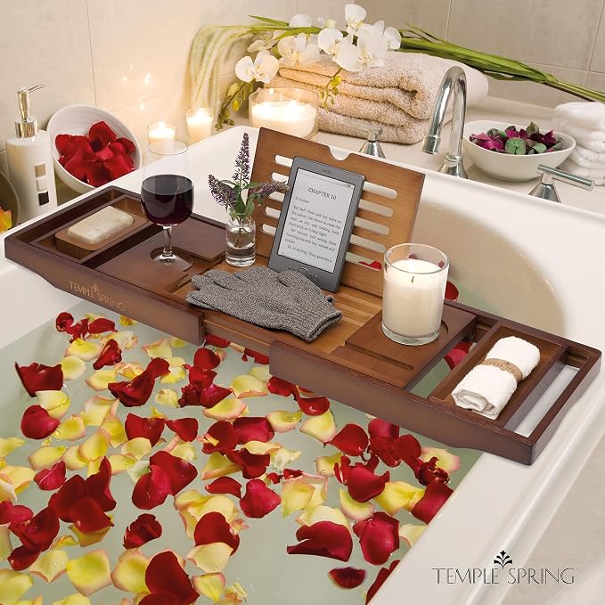 Temple Spring Wooden Bathtub Tray, Bamboo Bathroom Accessories, Bath Tray - Image 7