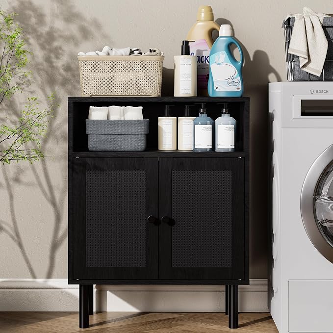 Rattan Storage Cabinet, Boho Accent Cabinet - Image 9