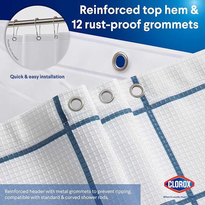 CLOROX Bathroom Waffle Windowpane Pattern Shower Curtain - Image 5