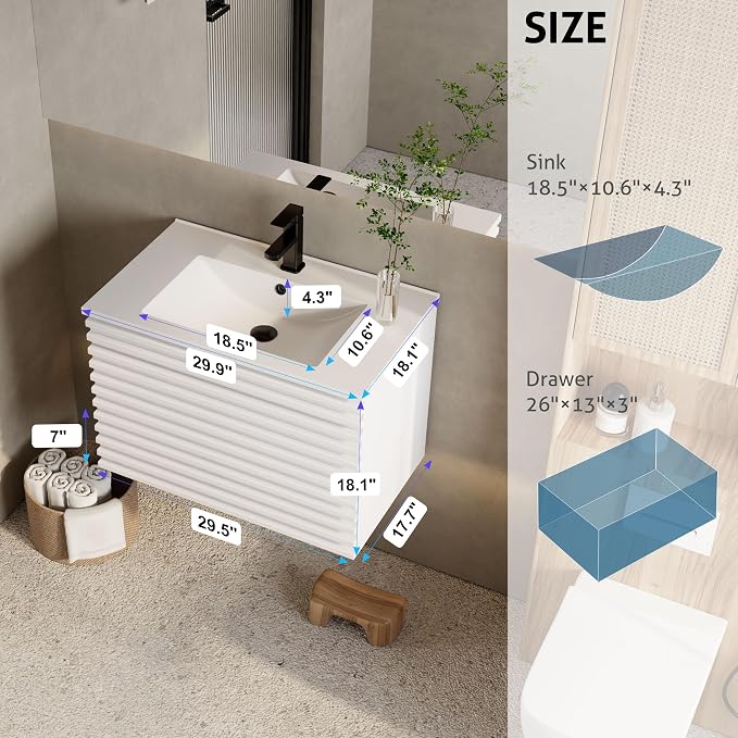 eclife 30" Floating Bathroom Vanity - Image 2