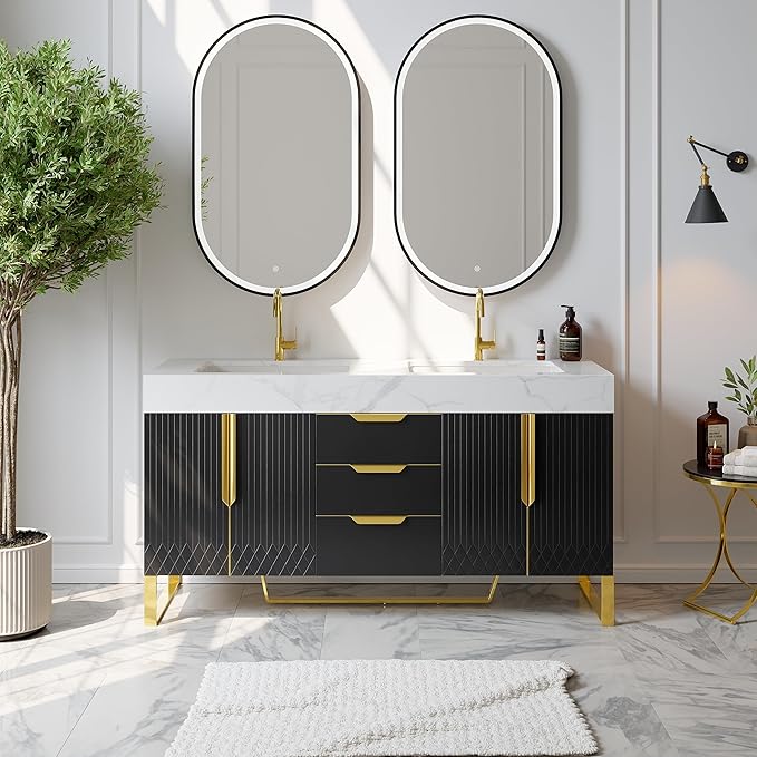 homary 59" Freestanding Bathroom Vanity Set, Floor-Mounted Double Sink Bathroom by Homary