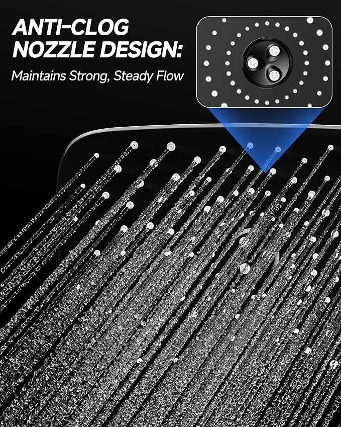 Veken 11.8" Black Rain Shower Head, Rectangular Rainfall Showerheads - Image 5