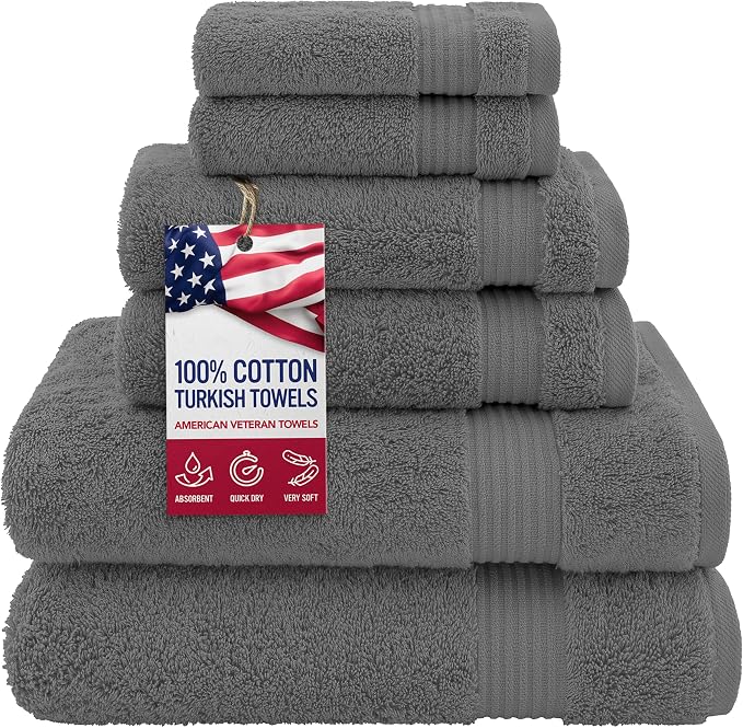 Hotel & Spa Quality Super Absorbent & Soft, 6 Piece Turkish Towel Set by American+Veteran+Towel