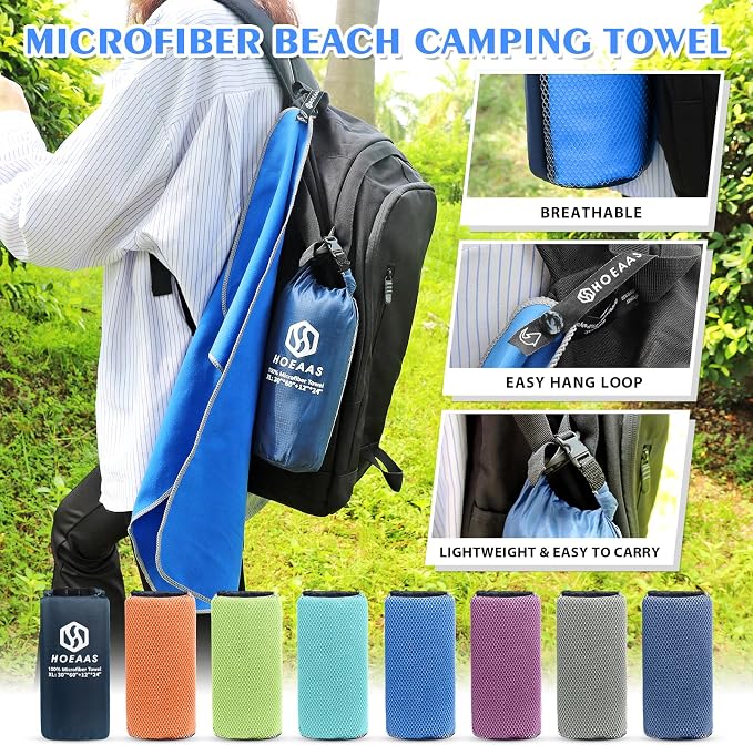 HOEAAS 2 Pack Microfiber Camping Towels, Quick Dry Towel, Super Absorbent Ultra - Image 6