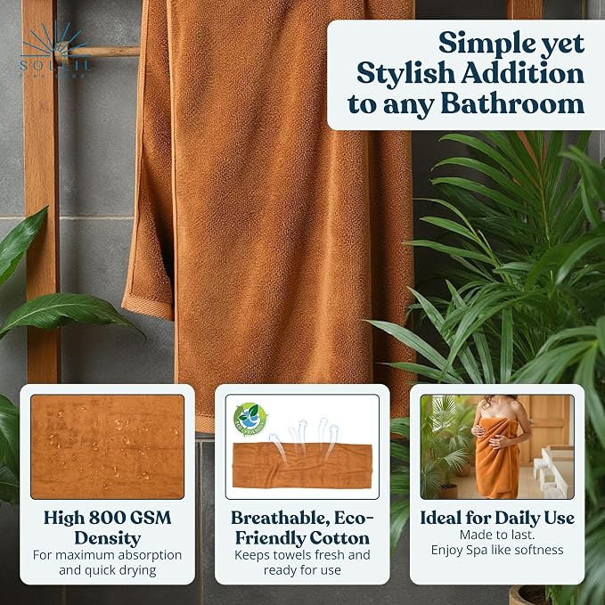 Soleil Fine Goods Luxurious 800 GSM 100% Cotton Bath Towel Set - Image 4