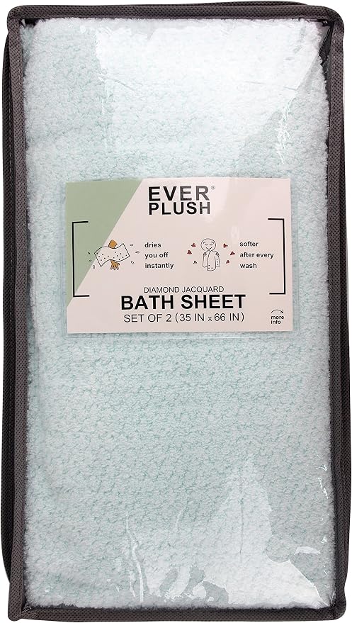 Everplush Diamond Jacquard Bath Sheet 2 Pack in Hushed Green - Image 5