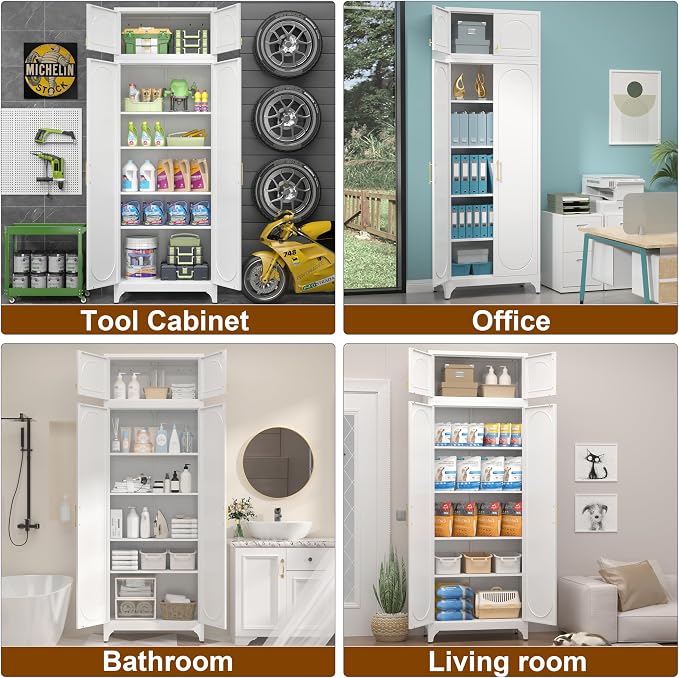 90" Metal Kitchen Pantry Cabinet, Freestanding Kitchen Storage Cabinet - Image 3