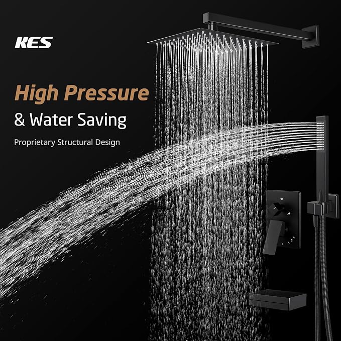 KES Shower System with Tub Spout, Matte Black Shower Faucet Set Complete 10 - Image 6