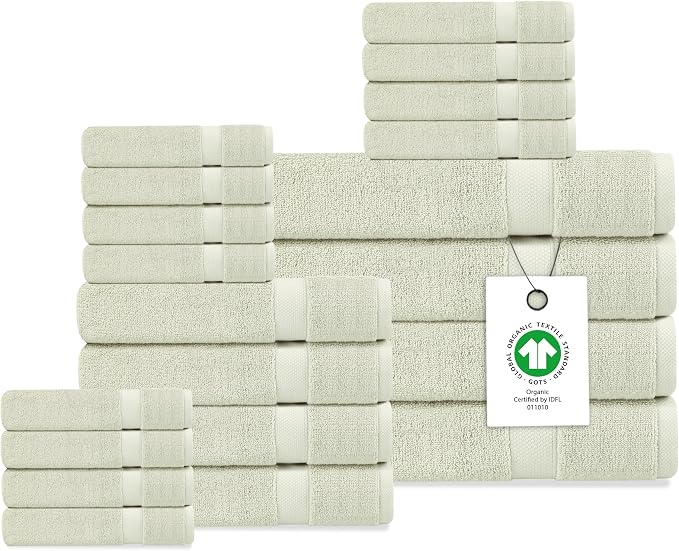 Delara Organic Cotton Luxuriously Plush Bath Towel 20 Piece Set|GOTS & Oeko-TEX by Delara