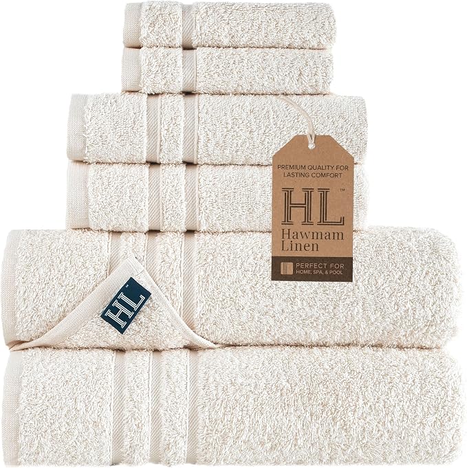 Hawmam Linen Cream 6 Piece Bath Towels Set by HawmamLinen
