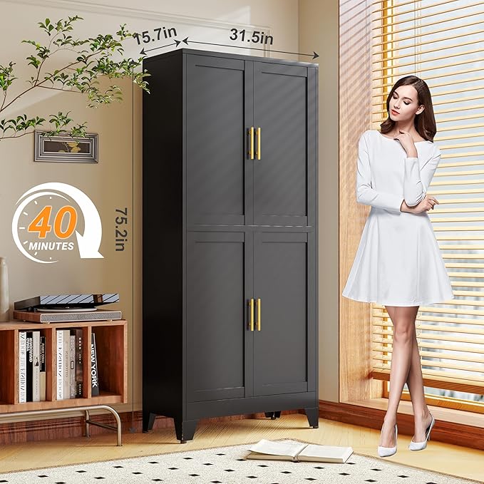 75.2" Tall Metal Pantry Cabinet, Storage Cabinets - Image 5