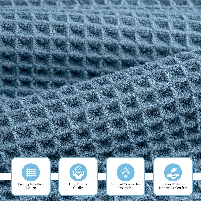 New Microfiber Waffle Bath Towels, 3 Pieces, Fast Drying, Lint Free, Includes - Image 2