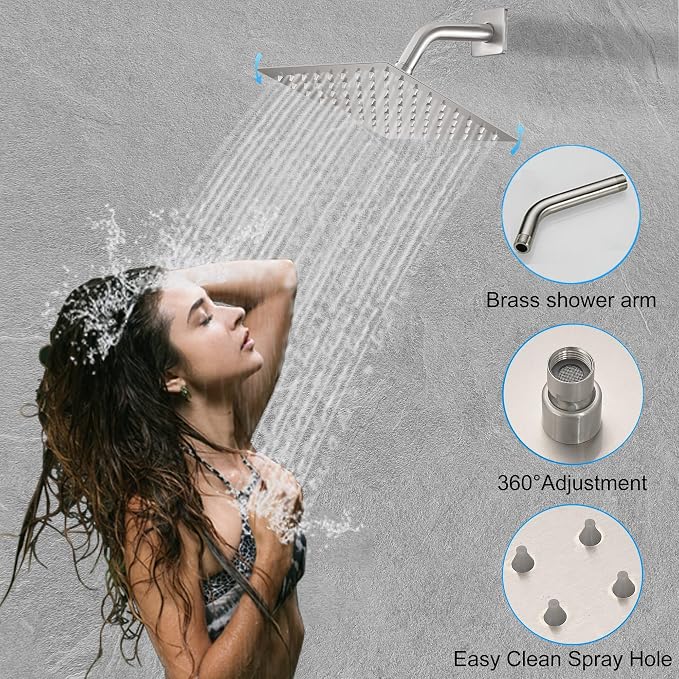 Brushed Nickel Shower System, 8 Inch High Pressure Rain Shower - Image 3
