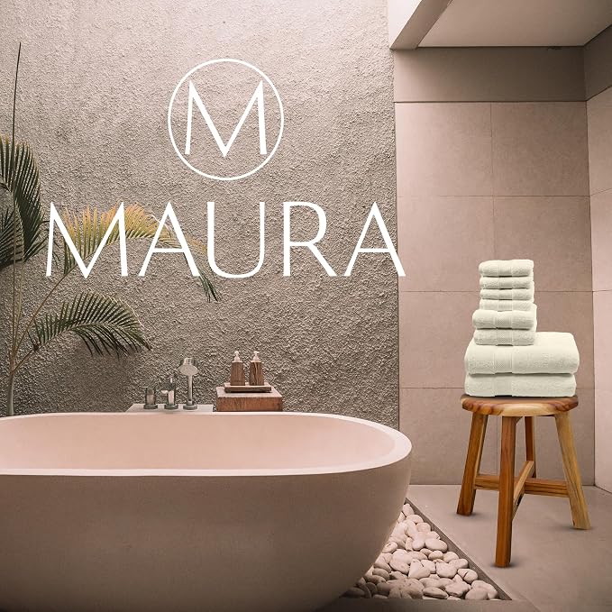 MAURA Ivory Bath Towel Set of 8 - Image 7