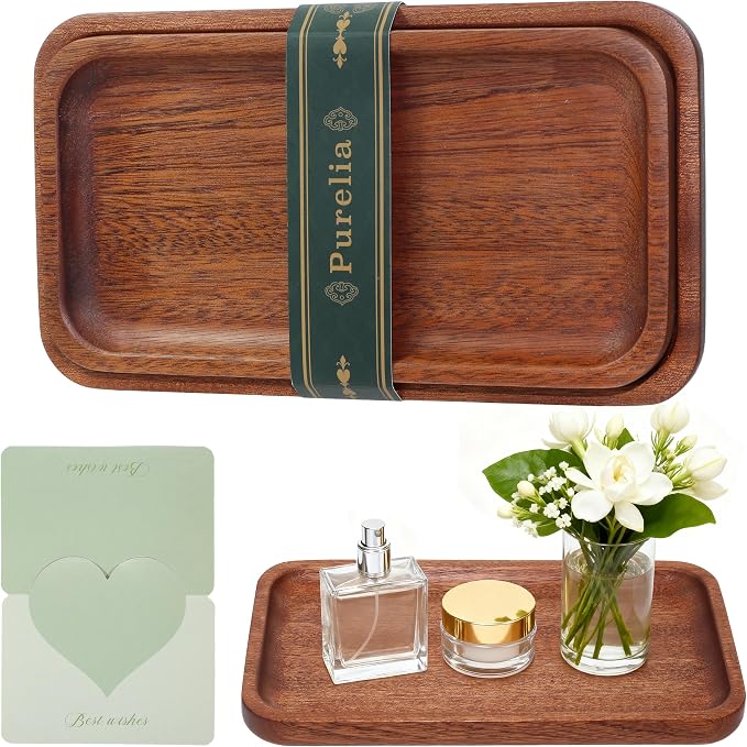 Solid African Ebony Wood Tray Set, 2-Pc Handmade, by Unknown