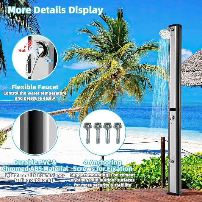 Giantex 7.2 FT 10 Gallon 2-Section Solar-Heated Outdoor Shower, Pool Shower - Image 4